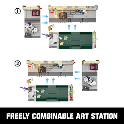 FUNWHOLE Graffiti Bus Stop Building Blocks Lighting Decoration, Modular Building Street Fusion City Town Bus Station, 516Pcs, Suitable for Adults and Street Style Enthusiasts, F9066.