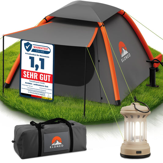 ELONEO inflatable tent for 1-3 people with canopy & air pump, waterproof camping tent, lightweight air tent, Inflatable Tent, Glamping tent with free LED light
