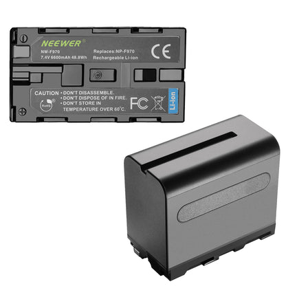 NEEWER 2-pack 6600mAh Li-ion replacement battery with USB charger, compatible with Sony NP-F970 F960 F950 F770 F750 F570 F550, Handycams and NEEWER LED light, monitor, motorized slider.