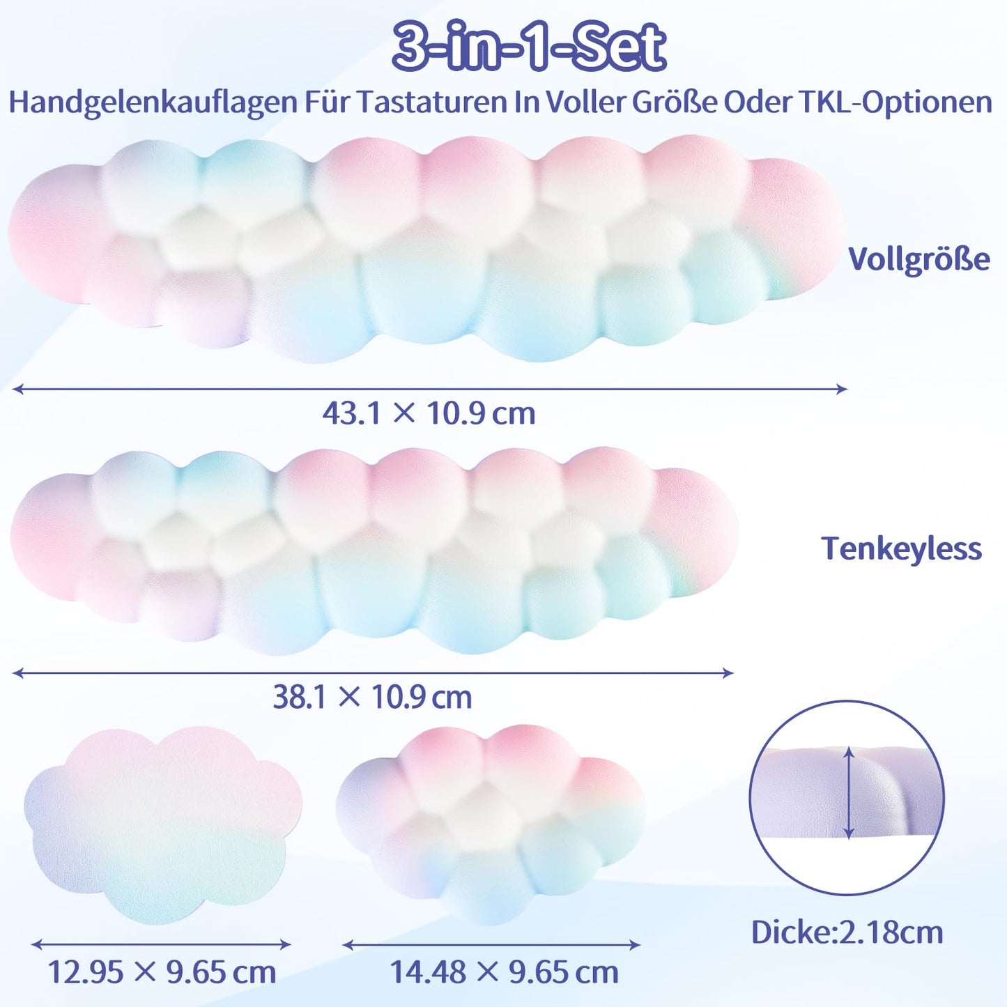 Sushret Cloud Wrist Rest Keyboard, Ergonomic Cloud Wrist Rest Keyboard with PU Leather Memory Foam, Cute Cloud Wrist Rest Pad for PC/Gaming/Arm Handpad/Computer - Rainbow