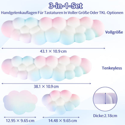 Sushret Cloud Wrist Rest Keyboard, Ergonomic Cloud Wrist Rest Keyboard with PU Leather Memory Foam, Cute Cloud Wrist Rest Pad for PC/Gaming/Arm Handpad/Computer - Rainbow