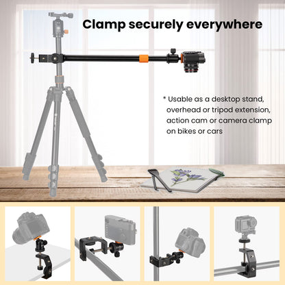 TARION C-Clamp Support Clamp Desk Mount for Camera With Ball Head and Adjustable Extension Rod 33-60cm for Vlogging Live Stream Photo Studio Light Photography Filming (TR-CS)