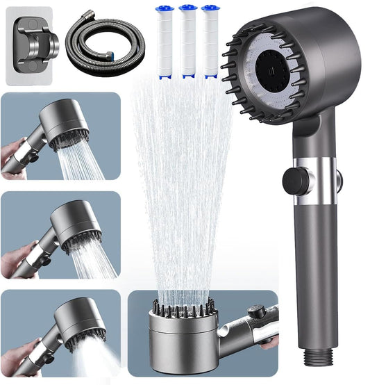 ButterFox shower head with filter, high pressure handheld shower head with hose, 4 spray modes water-saving shower head with 15-layer filtration, adjustable shower head for adults, children, pets.