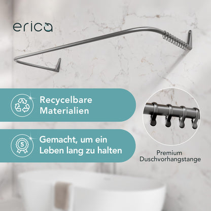Erica shower curtain rod L-shape & U-shape - 4-in-1 system for bathtub or shower - Corner shower rod - Steel with powder coating - Without ceiling bracket - Gray