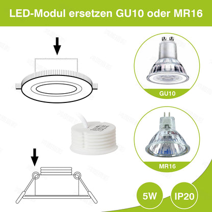 YanFeiYit 5x LED module as GU10 replacement - 5W 38° dimmable made of ceramic super flat 230V - light source for recessed spotlights lamp bulb spotlight (warm white 3000K)
