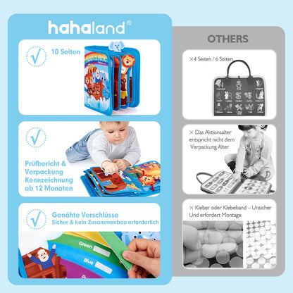 hahaland Quiet Book for 1 year + - Noah's Ark Bible story, 18 classic activities busy board promotes fine motor skills, busy book baptism gift for Montessori toys for 1 2 3 years.