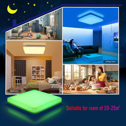 IEGLED LED ceiling light dimmable RGB color changing, 24W 2400LM LED ceiling lamp dimmable with remote control, LED bulb RGB, IP54 bathroom light living room light children's room light hallway light 28x28x4.8cm