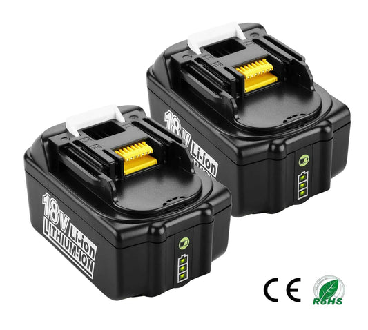 2X BL1850B 5000mAh battery replacement + charger 18V 5Ah for Makita charger DC18RC 3A. Compatible with Makita BL1850B BL1860B BL1830B, for Makita lawnmowers DLM431Z DLM380Z DUC353Z DHR171Z DHP482Z.
