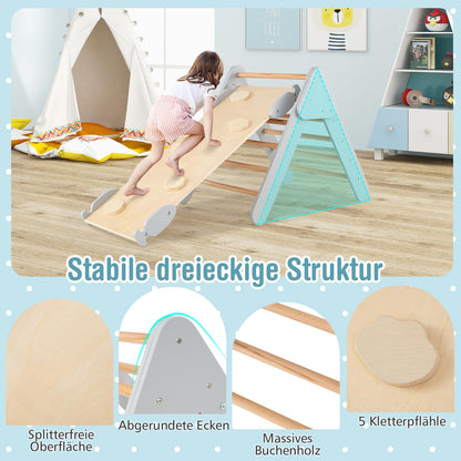 COSTWAY Climbing Triangle with Slide, Climbing Arch, including double-sided ramp, for climbing, sliding and rocking, 4 in 1 climbing frame indoor from 1 year old (Gray)