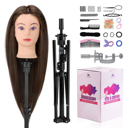 Neverland Beauty Styling Head with Practice Head Stand - 71cm 60% Real Hair, Doll Head for Styling, Training Heads for Hairdressers Training Head With Holder + DIY Hair Set (Brown)