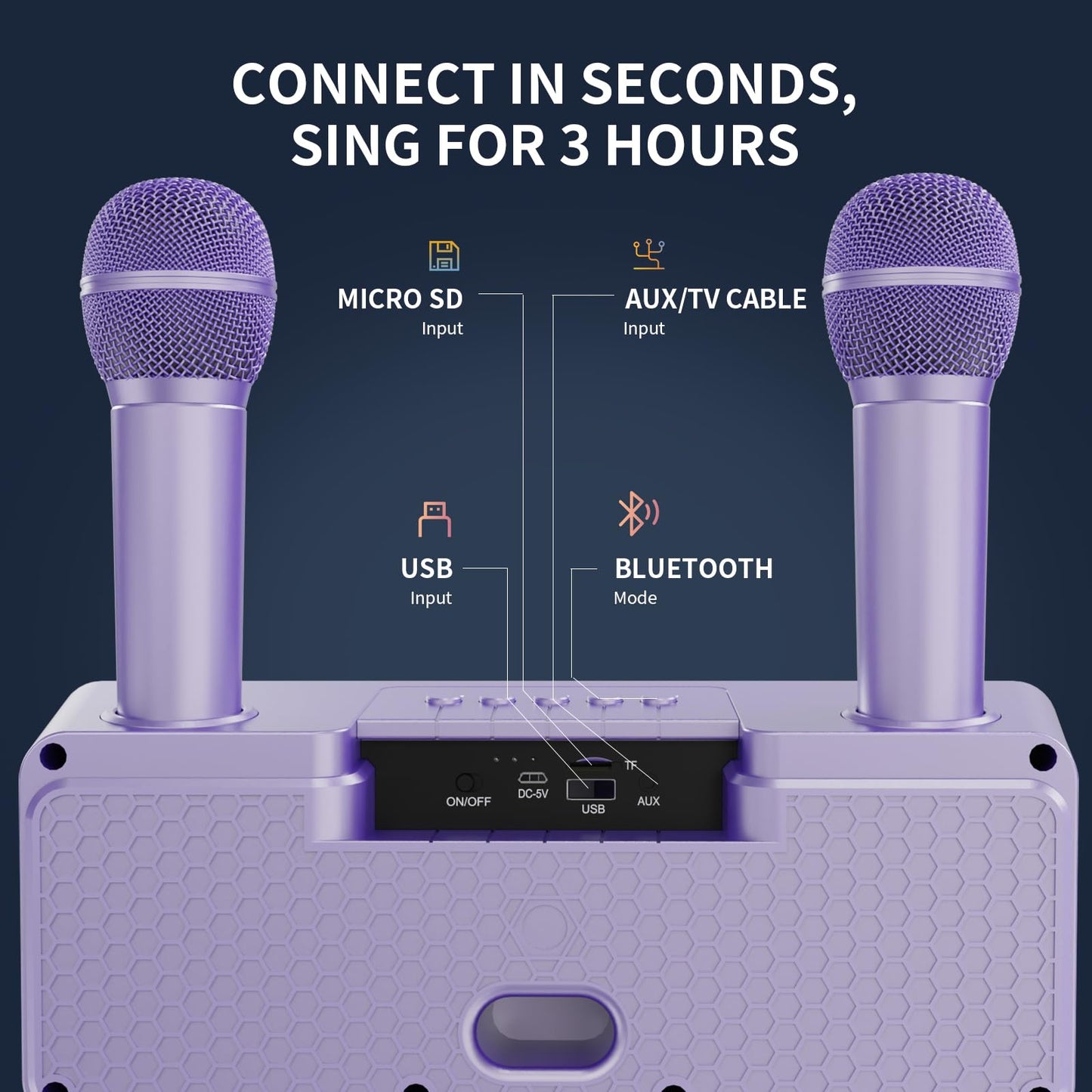 Karaoke Machine for Adults and Kids with 2 UHF Wireless Microphones, Portable Bluetooth Singing Speaker, PA System with Disco Lights, Cell Phone Holder for Home, Party, Picnic (Purple)