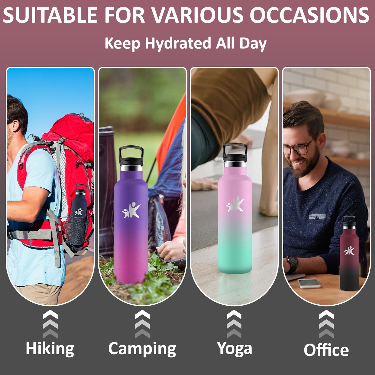 Water Bottle- 1L- Stainless Steel Water Bottle, Thermos Bottle with Straw, BPA-Free Insulated Double Wall Bottle, Leakproof Thermos, Portable for Hiking, Yoga, Gym.