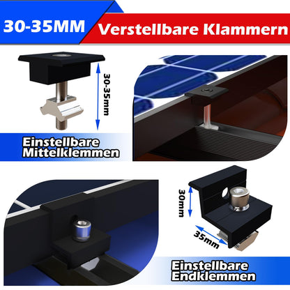 Warmfei Solar Module Mounting Kit, Black 12CM Aluminum Profile and Adjustable Clamps Fastening for Solar Module, Solar Panel Bracket 4 Module 30-35MM for Flat Roof Trapezoidal Sheet Metal Roof