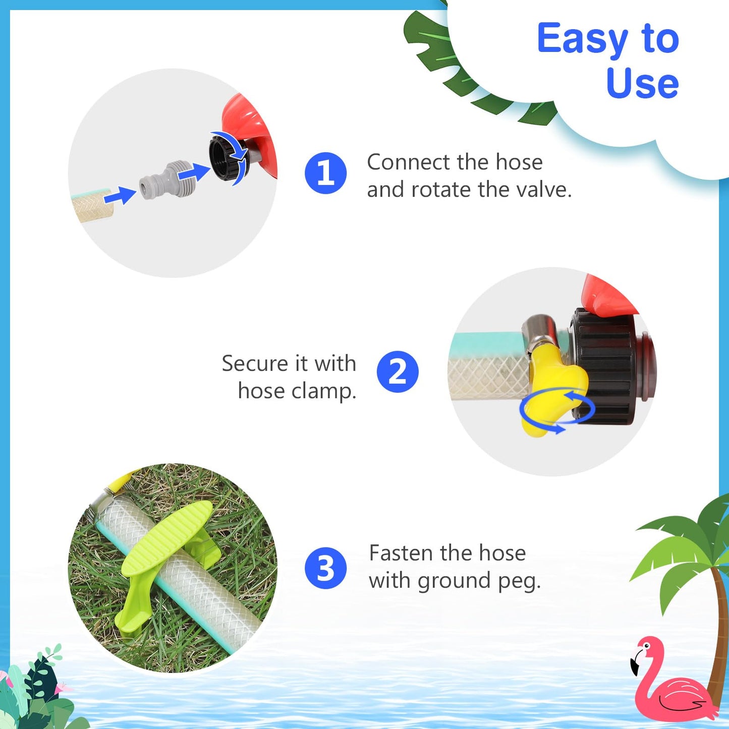MoKo water sprinkler for kids, Flamingo outdoor water toy, pool toy with 6 hoses & 6 balls, summer fun water toy for garden, pool, pink flamingo.
