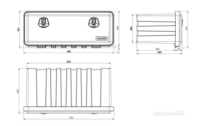 Truck storage box 900x367x450mm + Vertical Holders, tool box, Daken J090+VH401