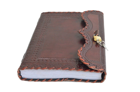 25.4 cm Leather Journal with Lock, Writing Pad, blank, Notebook, handmade, for Men and Women, unlined paper, best gift, Art Sketchbook, Travel Journal, for Writing.
