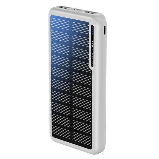 Boompods Obi Solar 10000mAh Solar Powerbank - Fast-charging charger with USB-C & 2X USB ports, Outdoor Power Bank with solar panel, Durable charging station for mobile phones, tablets and travelling, White