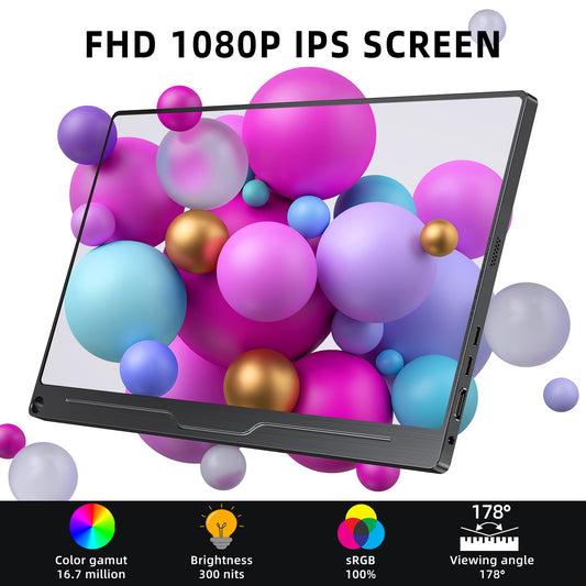 UPERFECT Portable Monitor 15.6 inch, 1920 x 1080 Full HD IPS Screen with HDMI USB C for Laptop PC Mobile Phone PS4/5 Switch. Includes protective case, VESA compatible, Black.