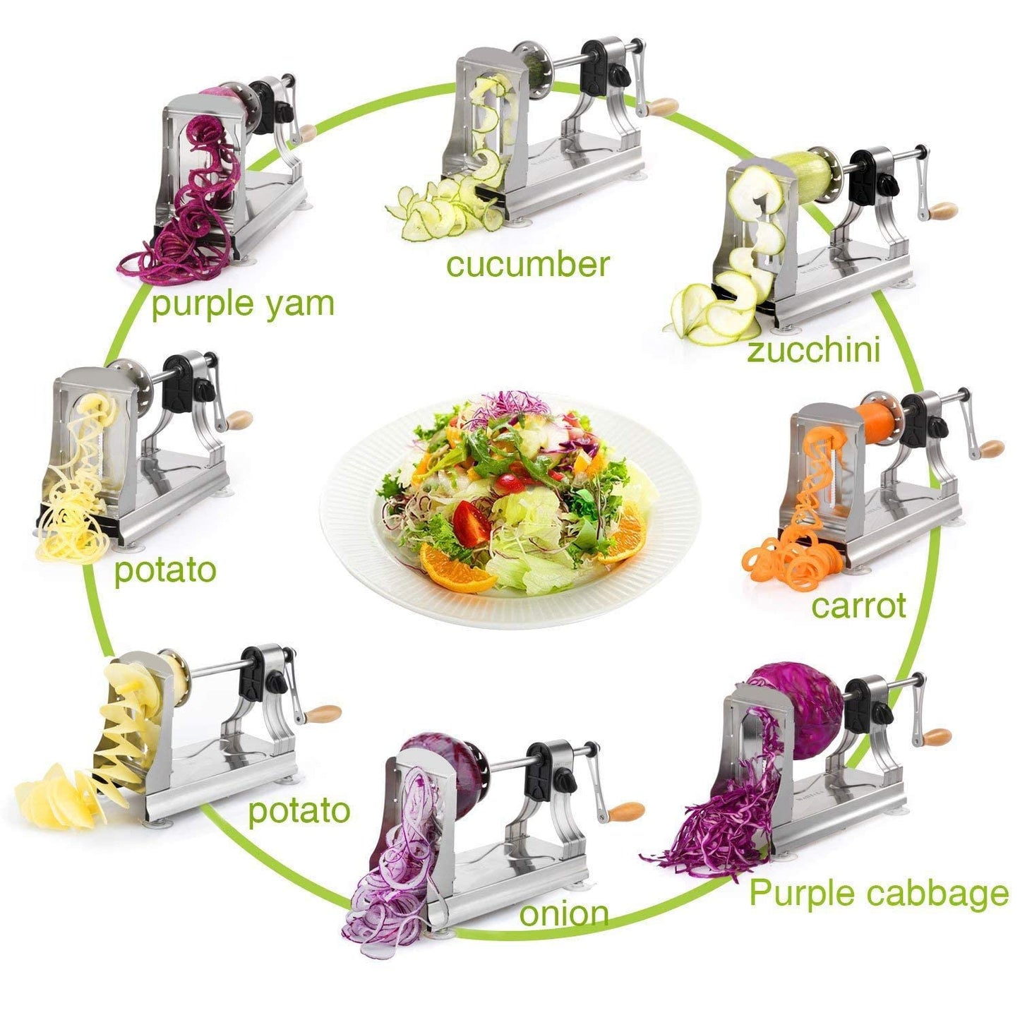 WellToBe CS 668 Spiralizer Spirali with 6 blades and 4 suction cups for spiralizing veg pasta, handheld vegetable spiralizer for carrot, cucumber, potato, pumpkin, zucchini.