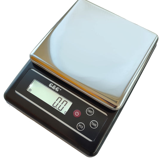 G&G KF-B kitchen scales, 6kg -3kg / 0.1g adjustable auto off, digital scale with power adapter and batteries (3kg / 0.1g (KF3000B))