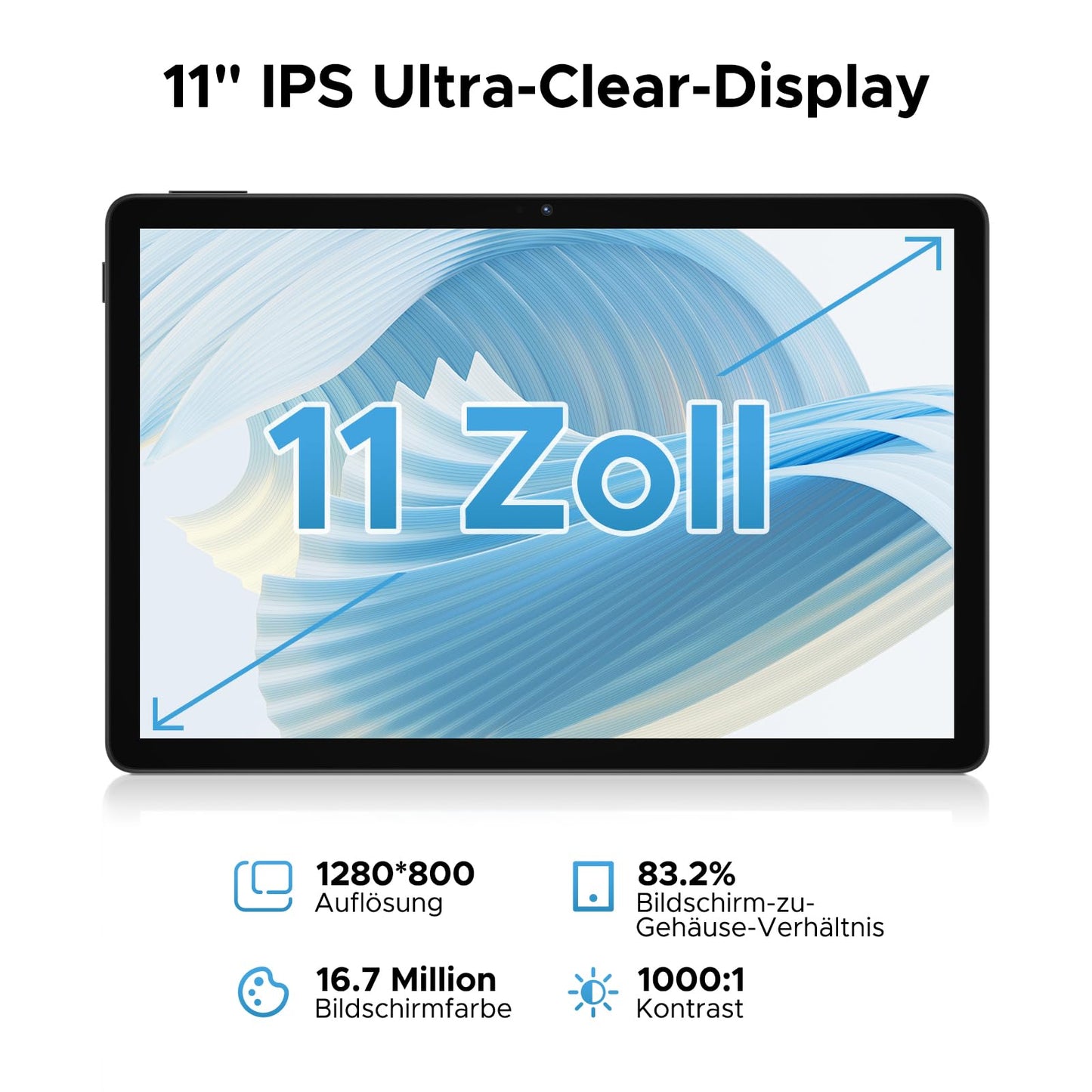 DOOGEE U11 Android 15 Tablet 11-inch with 16GB RAM + 128GB ROM (expandable up to 2TB) and 8580mAh battery. Features 13MP+5MP cameras, Octa-Core processor, 2.4G+5G Wi-Fi, GMS/WidevineL1 support, 3.5mm Audio, GPS, Face ID, and OTG. [2025]