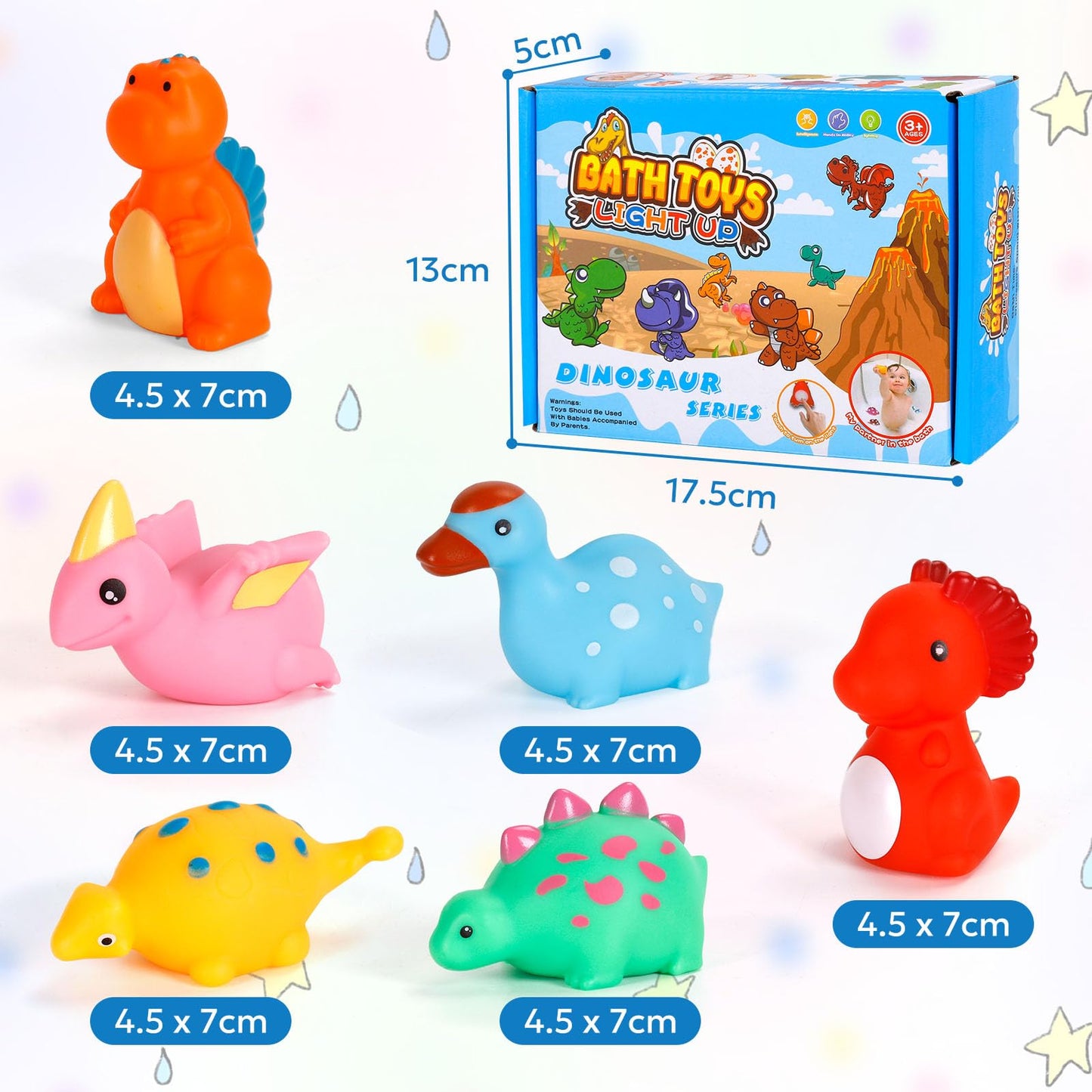 Jiosdo Bathtub Toy, 6 pieces Dinosaur Bath Toy with light, LED Bath Tub Toy for Kids, Bath Toy for Baby 1 2 3 year old, Glowing Water Toy Sensory Toy Bath Toys