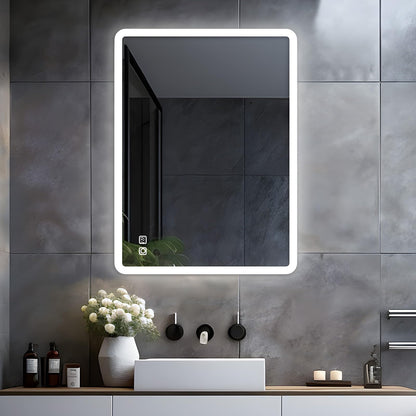 LISA LED bathroom mirror with lighting 60x50 cm, large bathroom mirror with touch dimmable warm white/cold white light. Anti-fog wall mirror for bathroom, toilet, hallway. Rounded corners.