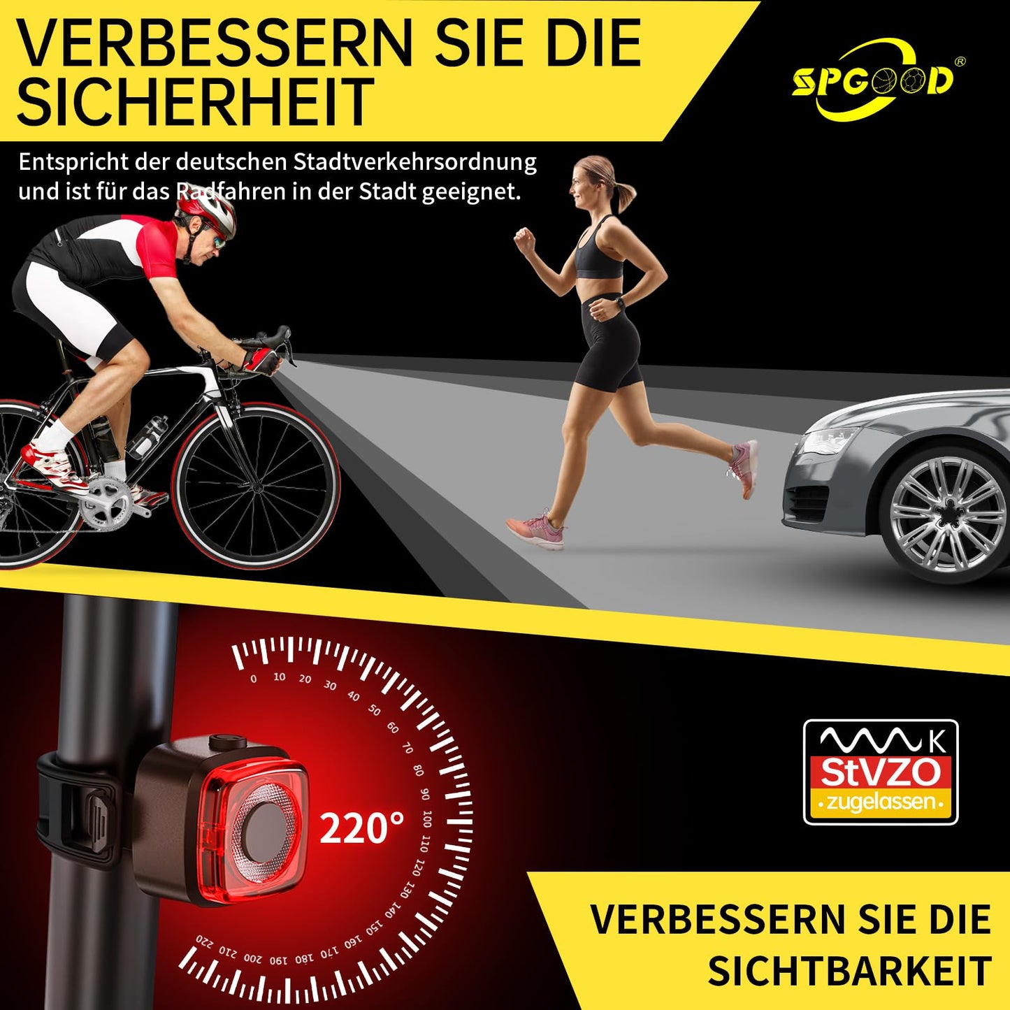 SPGOOD Bike Light Set, StVZO Approved Bicycle Lighting, Bike Light USB Rechargeable Type-C, Front and Rear Bike Light, IPX5 Waterproof Bike Lights