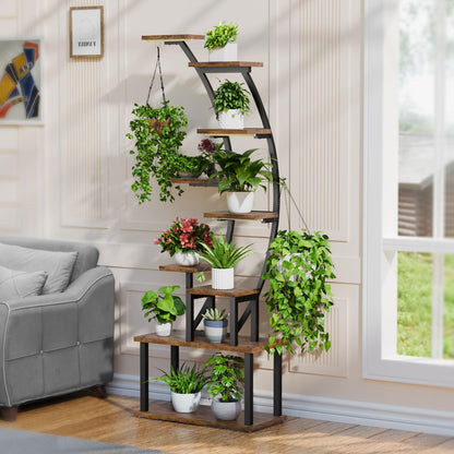 BACEKOLL Indoor Plant Stand: 9-tier metal plant shelf, 160cm tall, accommodates multiple houseplants, corner flower rack for living room, patio, metal/wood, black.