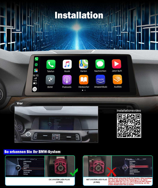 8GB+128GB Qualcomm 8 Core Android 14 DAB+ Car Stereo For BMW 5 Series F10/F11 (2010-2012) CIC with GPS Navigation CarPlay Android Auto WiFi Bluetooth 5.1 USB 4G CANbus iDrive DSP 12.3 Inch 2K IPS Screen