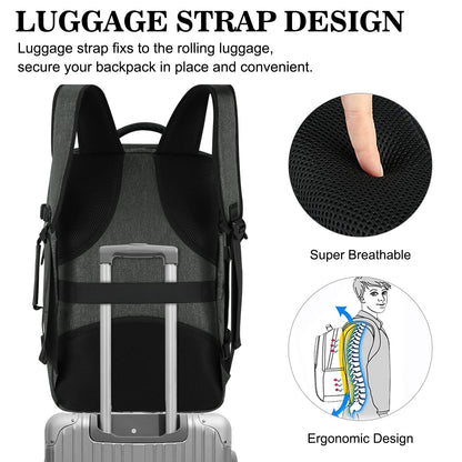 Lubardy 40L Laptop Backpack for Men Waterproof 17.3 Inch with 3 Storage Pockets Travel Backpack for Work School Weekend Trip Grey