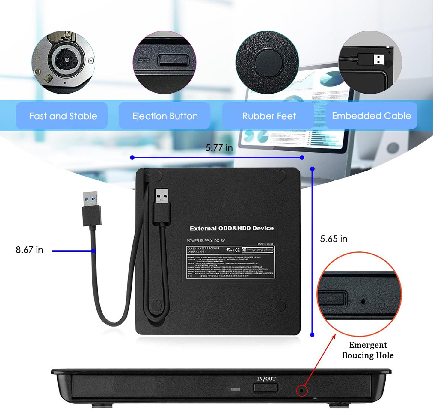 Antique External DVD Drive CD DVD Burner Player USB 3.0 Writer DVD/CD +/-RW CD Drive for Laptop Desktop with Mac/OS/Linux/Win11/Win10/Win8/XP.