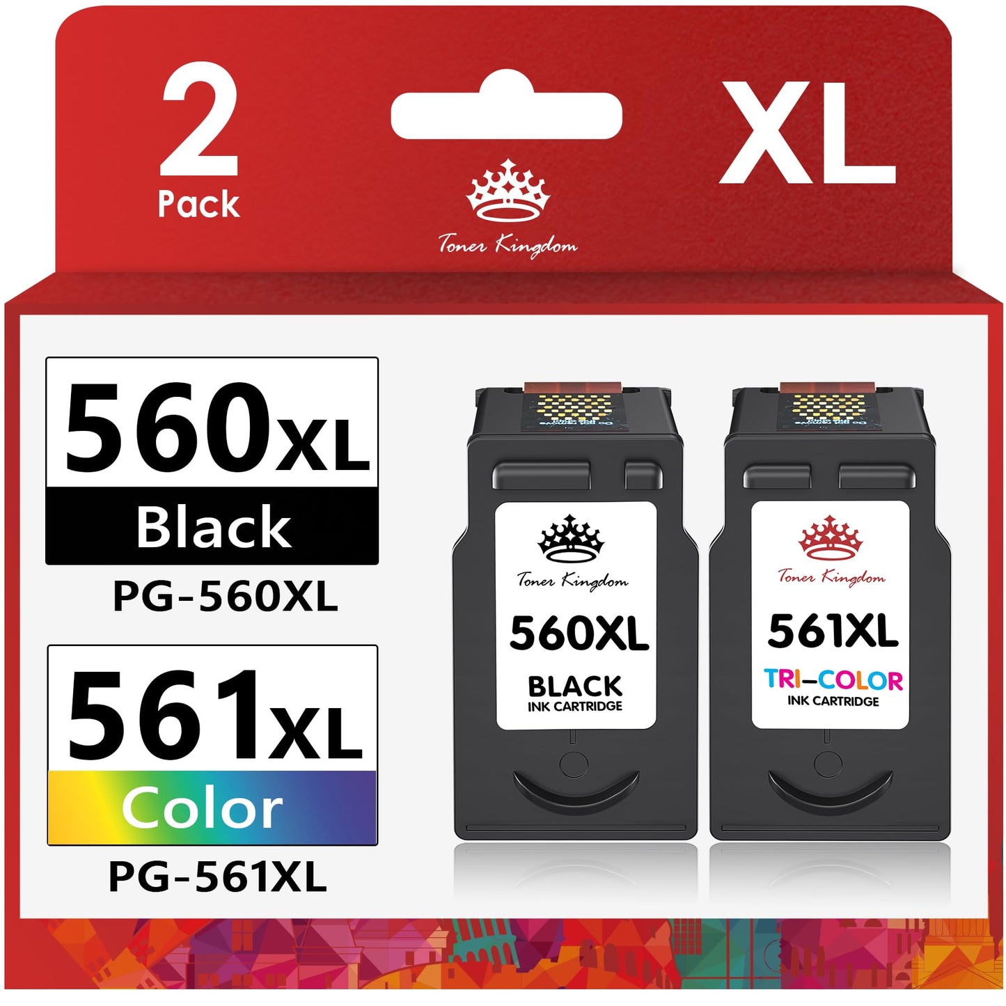 Toner Kingdom Ink Cartridges PG-560XL CL-561XL Printer Cartridges Multipack Compatible for Canon 560 561 Cartridges for Canon TS5350 Ink TS5351 TS7450 TS7451 TS5352 TS5353 Tray (1Black, 1Tri-Color)