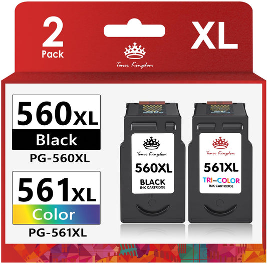 Toner Kingdom Ink Cartridges PG-560XL CL-561XL Printer Cartridges Multipack Compatible for Canon 560 561 Cartridges for Canon TS5350 Ink TS5351 TS7450 TS7451 TS5352 TS5353 Tray (1Black, 1Tri-Color)