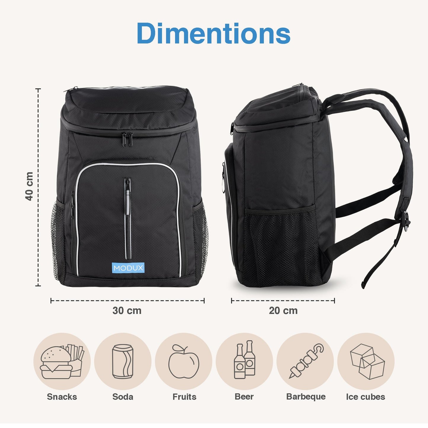 Modux 30L cooling backpack thermal backpack - Insulated cooler bag keeps food hot or cold - Perfect for camping, picnicking, and grilling cooler bag.