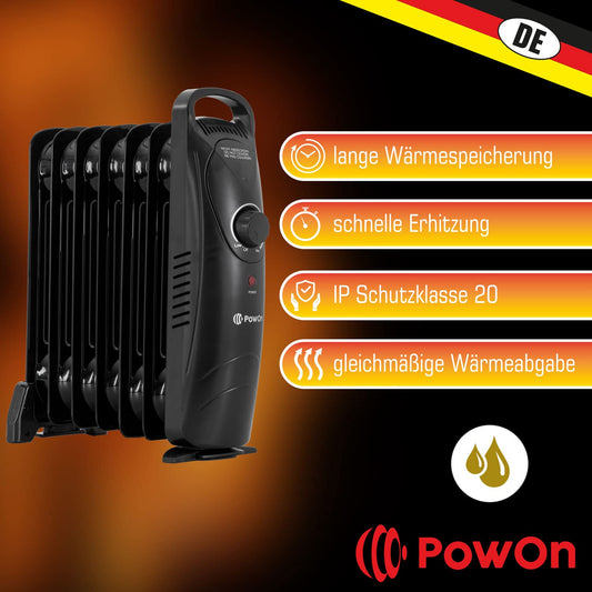 600W Oil Radiator by PowOn with 7 fins - 30x14x38 Electric Heater, Energy-efficient. Great for saving energy, this electric oil radiator offers effective heating for your space.