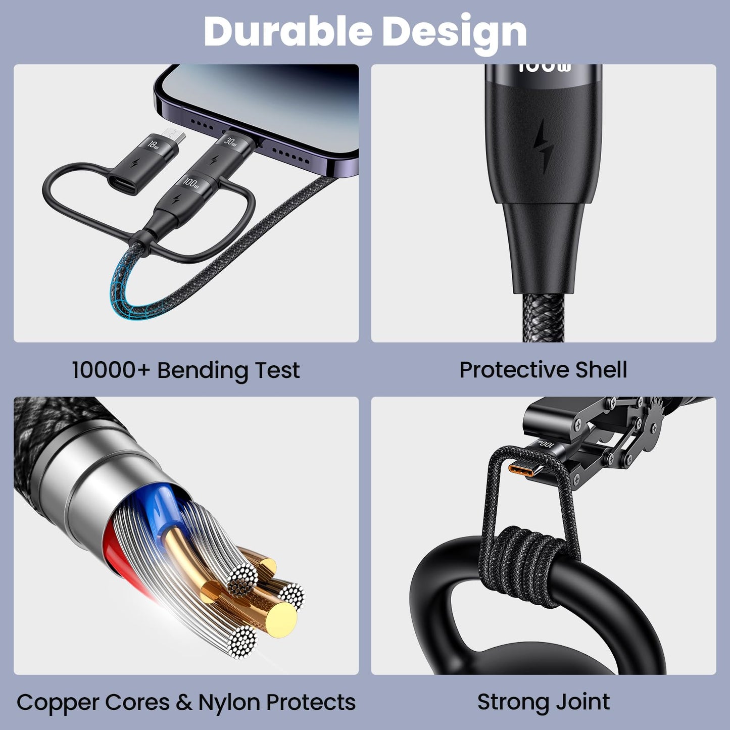 100W multi-USB cable, 6 in 1 multi charging cable USB C cable PD 5A fast charging cable USB A/C to USB C [100W] / iP [30W] / Micro [18W] Multiple universal charging cable for laptop tablet phone, 1.2M black
