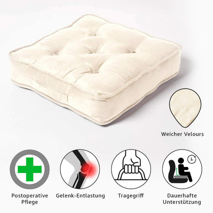 Homescapes Thick Seat Cushion 50x50 cm Cream, 10 cm high chair pad/seat booster with velour cover, solid floor cushion with carrying handle