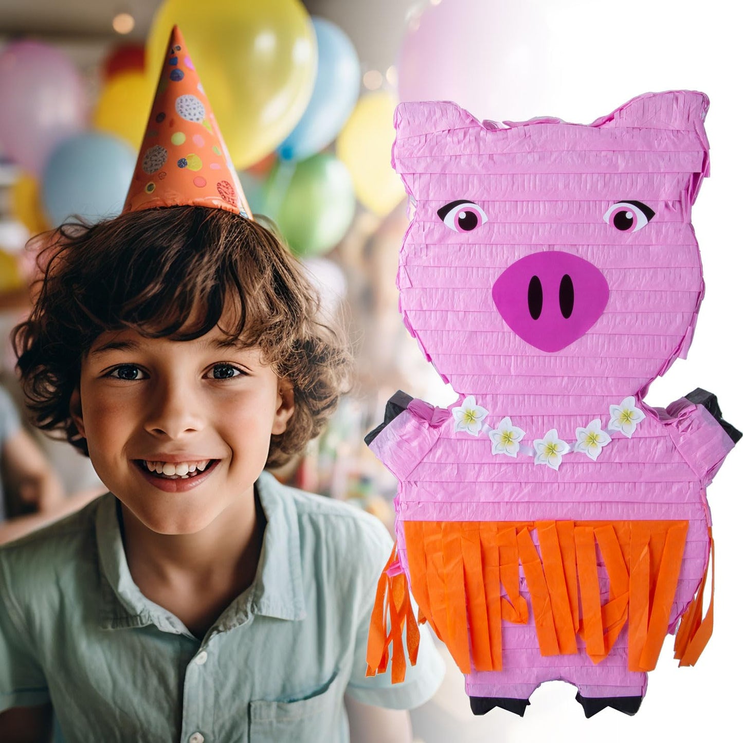 Pinata party decoration for filling with candy for kids' birthday, wedding, or party (pig).