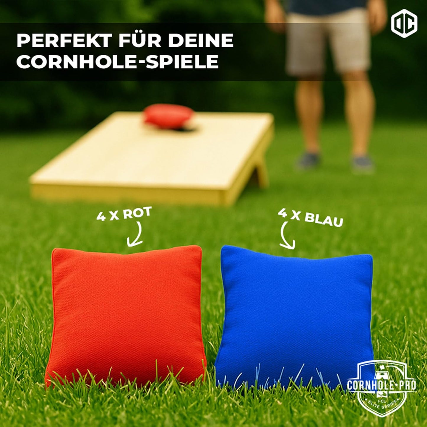 Official Cornhole Bags | 4 Blue and 4 Red Bags | Official Sizes | Premium Quality | 100% Cotton | Waterproof | American Game | Outdoor Fun | Friends & Family | OriginalCup®