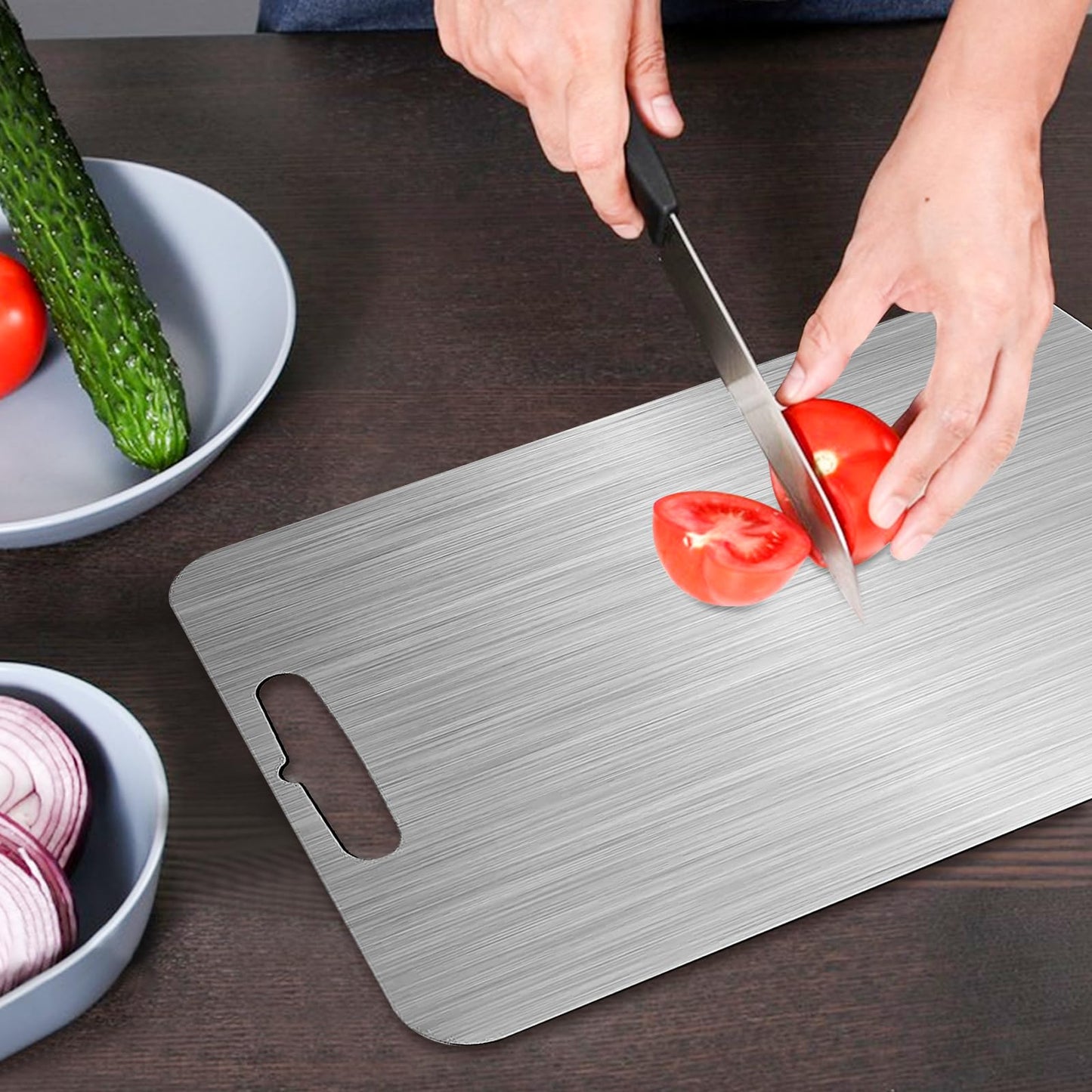 2 pieces of titanium cutting board, 304 stainless steel cutting board, double-sided food grade, for cutting meat, vegetables, fruits (34x23,25x15cm)