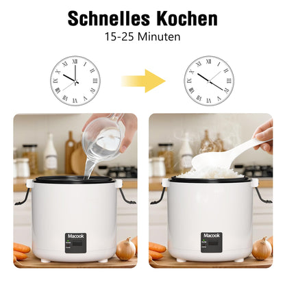 Macook Mini Rice Cooker for 1-2 people (1.5 cups, 0.3 liters), Small Rice Cooker with simple one-button operation, Non-stick inner pot includes rice spoon & measuring cup.