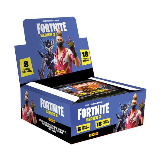 Panini Fortnite Series 3 Trading Cards - Hobby box with 18 flowpacks.