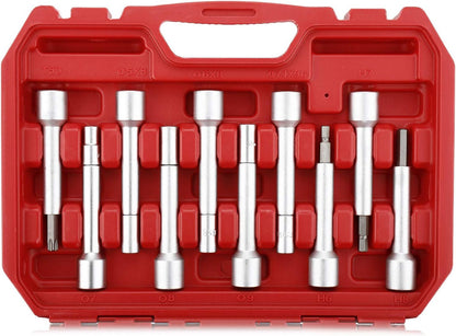 FreeTec 18-piece shock absorber, spring strut, and strut bearing tool set with 1/2 inch drive.