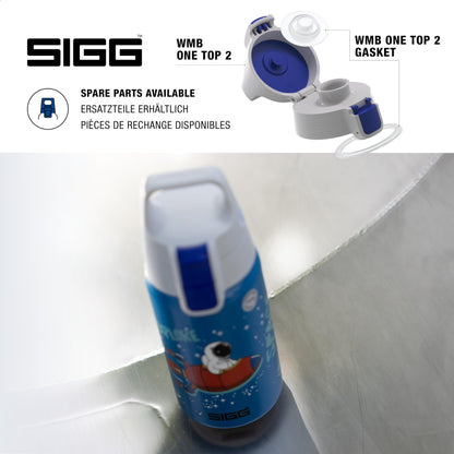 SIGG Shield One Space Kids Water Bottle (0.5 L), stainless steel bottle with leak-proof lid, one-handed operation for easy drinking.