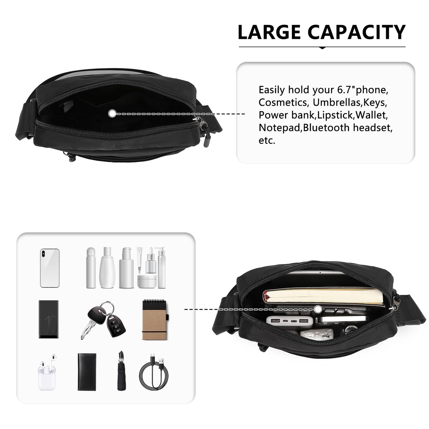 KONO Luminous School Backpack 3-in-1 Set, Anime Boys School Bag Shoulder Bag Pencil Case, 15.6" Laptop Backpack for Student Teenage Girls (Black)