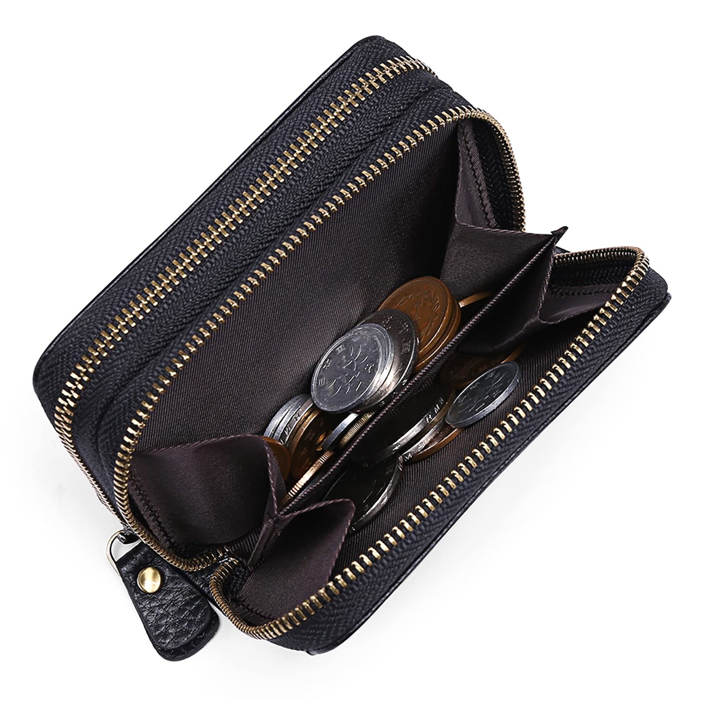 GAEKEAO women's small wallet made of genuine leather, wallet for women with RFID protection, mini women's purse with coin pocket zipper wallet card holder with many card slots.