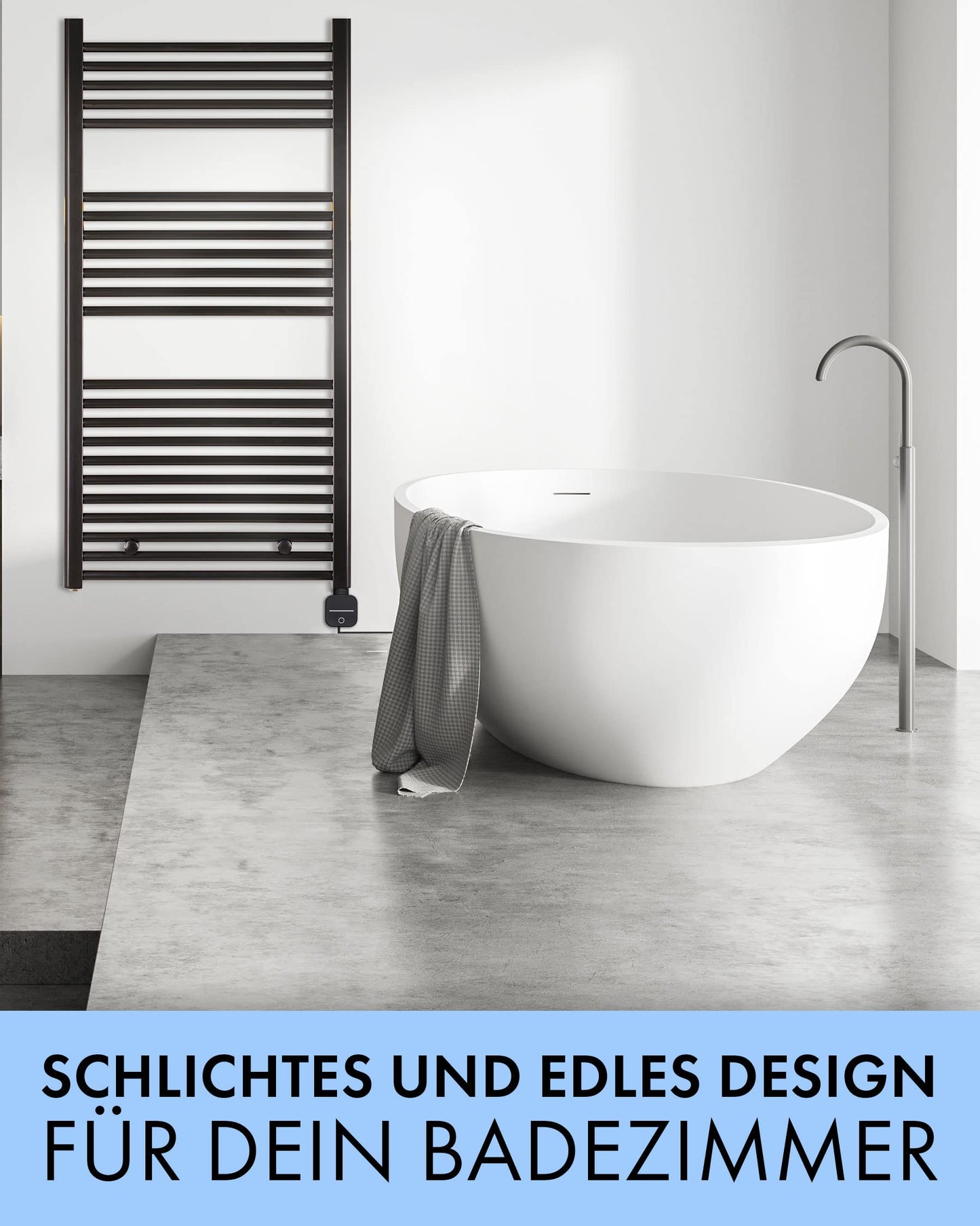 Electric bathroom radiator - WiFi control via APP - Towel radiator - Electric bathroom heating - Towel heater - Made in Germany - Curved towel warmer White 1175 × 500 mm