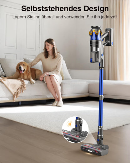 Cordless vacuum cleaner 45000Pa/550W/65min, 1.6L with display, anti-tangle brush, self-standing, wall charging station, 8-layer filtration, ultra quiet, for pet hair/carpets/hard floors/car.