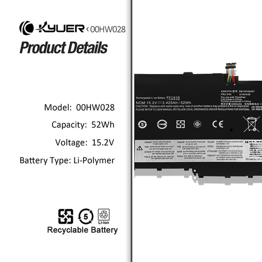 K KYUER 00HW028 01AV458 laptop battery for Lenovo ThinkPad X1 Yoga 2016 2017 1st 2nd/Thinkpad X1 Carbon 2016 4th Gen 20FB 20FC 20FQ 20FR 20JD 20JE 00HW029 01AV457 01AV441 01AV410 01AV444 01AV438 01AV439